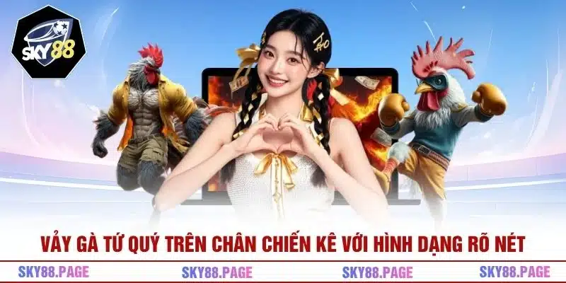 Vảy gà tứ quý trên chân chiến kê với hình dạng rõ nét